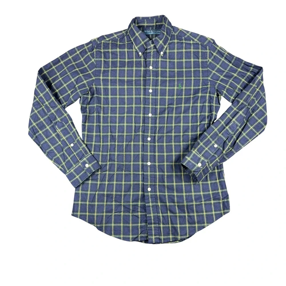 Ralph Lauren Mens Small Blue Plaid Button Up Cotton Long Sleeve Shirt Pony Logo